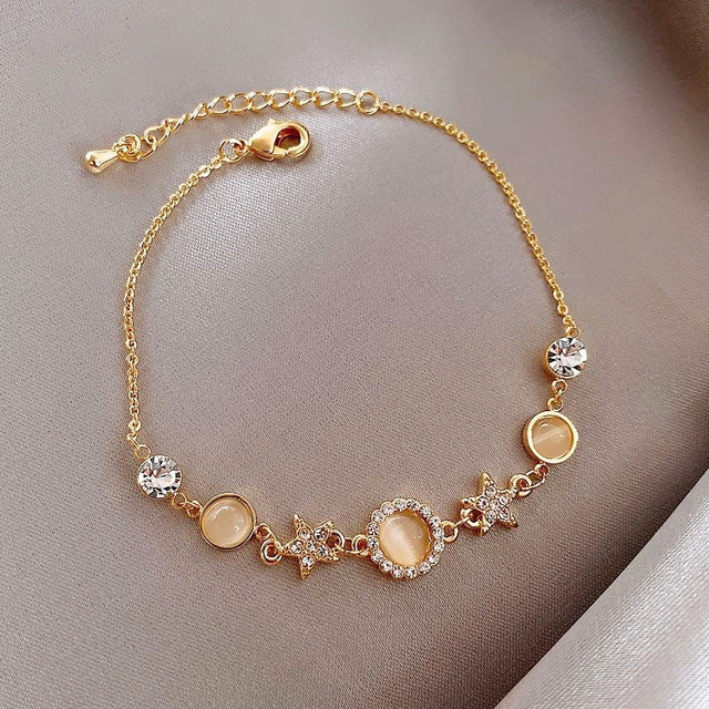 Korea Stern Mond Armband für Frauen Mädchen Mode rosa Kristall Perle Kette Armband Großhandel Designer Schmuck Party Geschenk