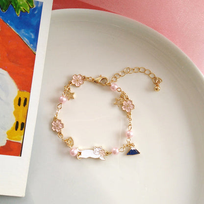 Korea Stern Mond Armband für Frauen Mädchen Mode rosa Kristall Perle Kette Armband Großhandel Designer Schmuck Party Geschenk